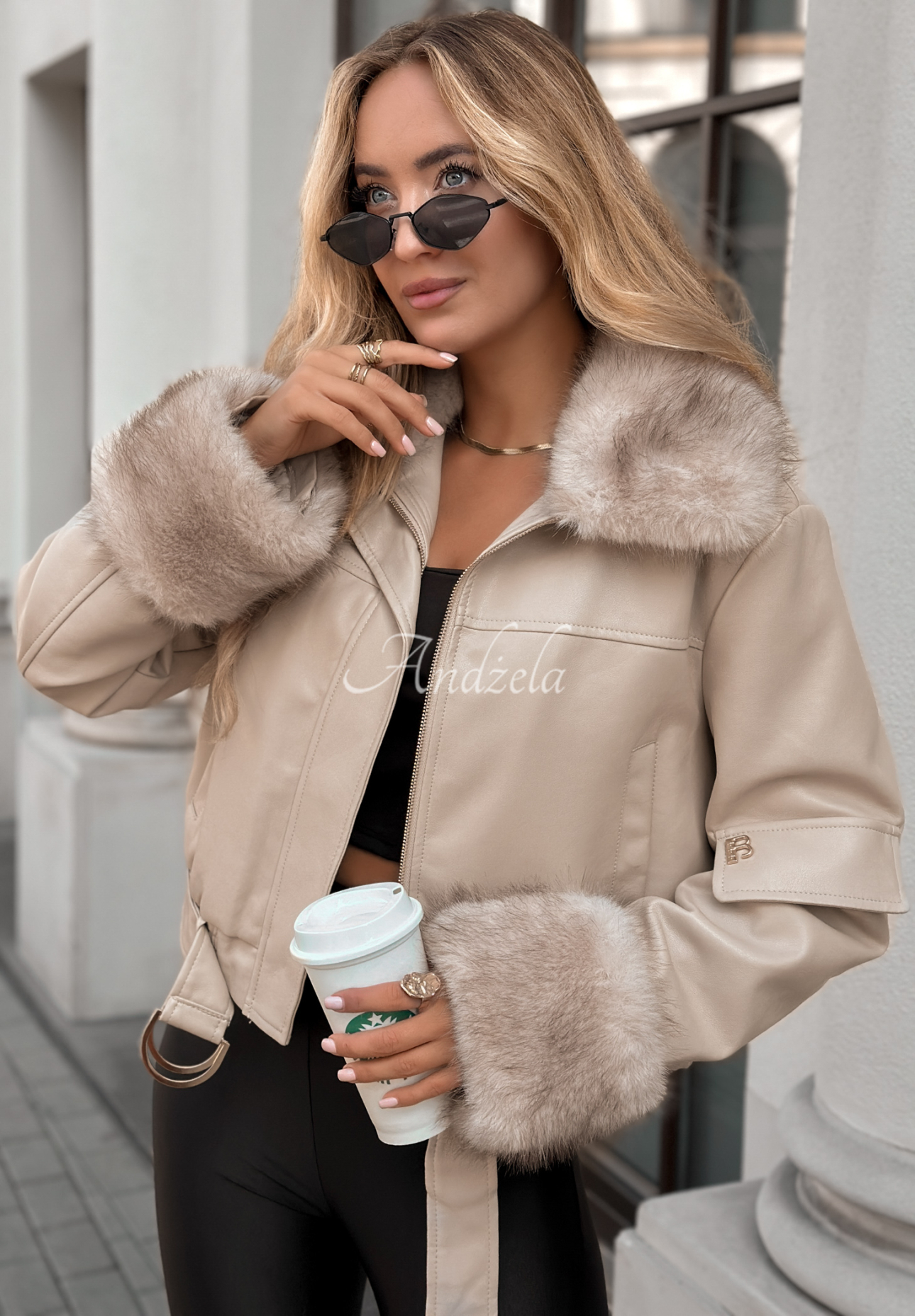 Kožený křivák s kožíškem Never Say Never béžová