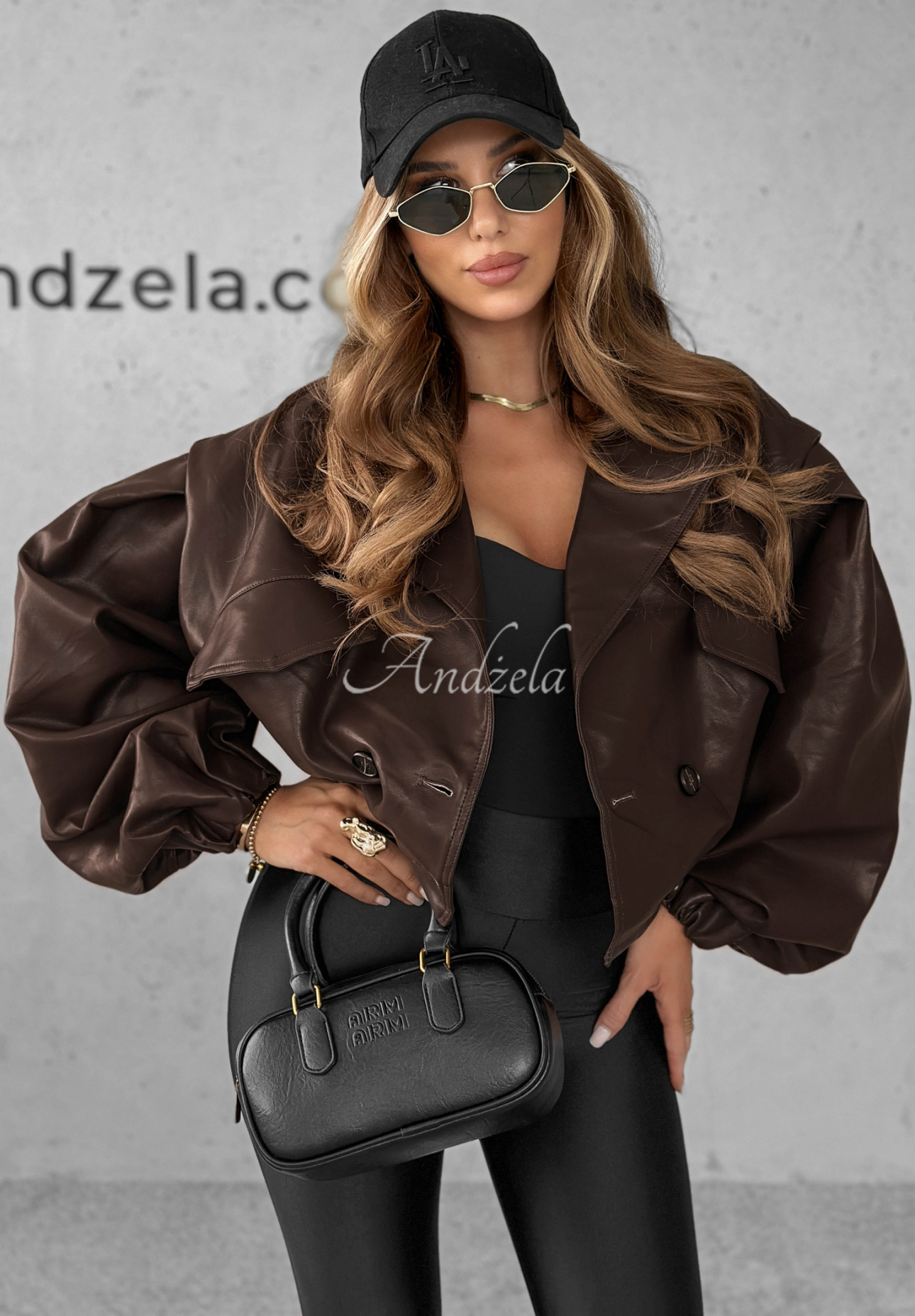 Kožená oversize bunda 80s Vibe čokoládová