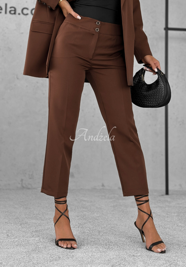 Elegantn&iacute; cigaretov&eacute; kalhoty Runway Ready čokol&aacute;dov&eacute;