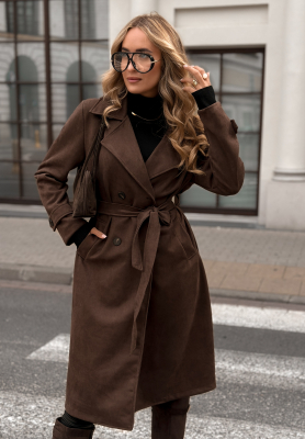 Semišový kabát s páskem No Big Deal čokoládový