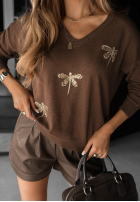 Svetr z aplikacją Delicate Wings čokoládový