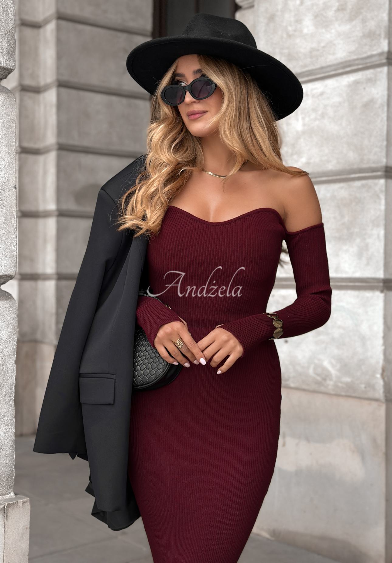 Žebrované bodycon šaty Mrs Delusion vínová