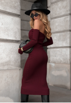 Prążkowana Šaty bodycon off shoulder Mrs Delusion vínová