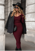 Prążkowana Šaty bodycon off shoulder Mrs Delusion vínová