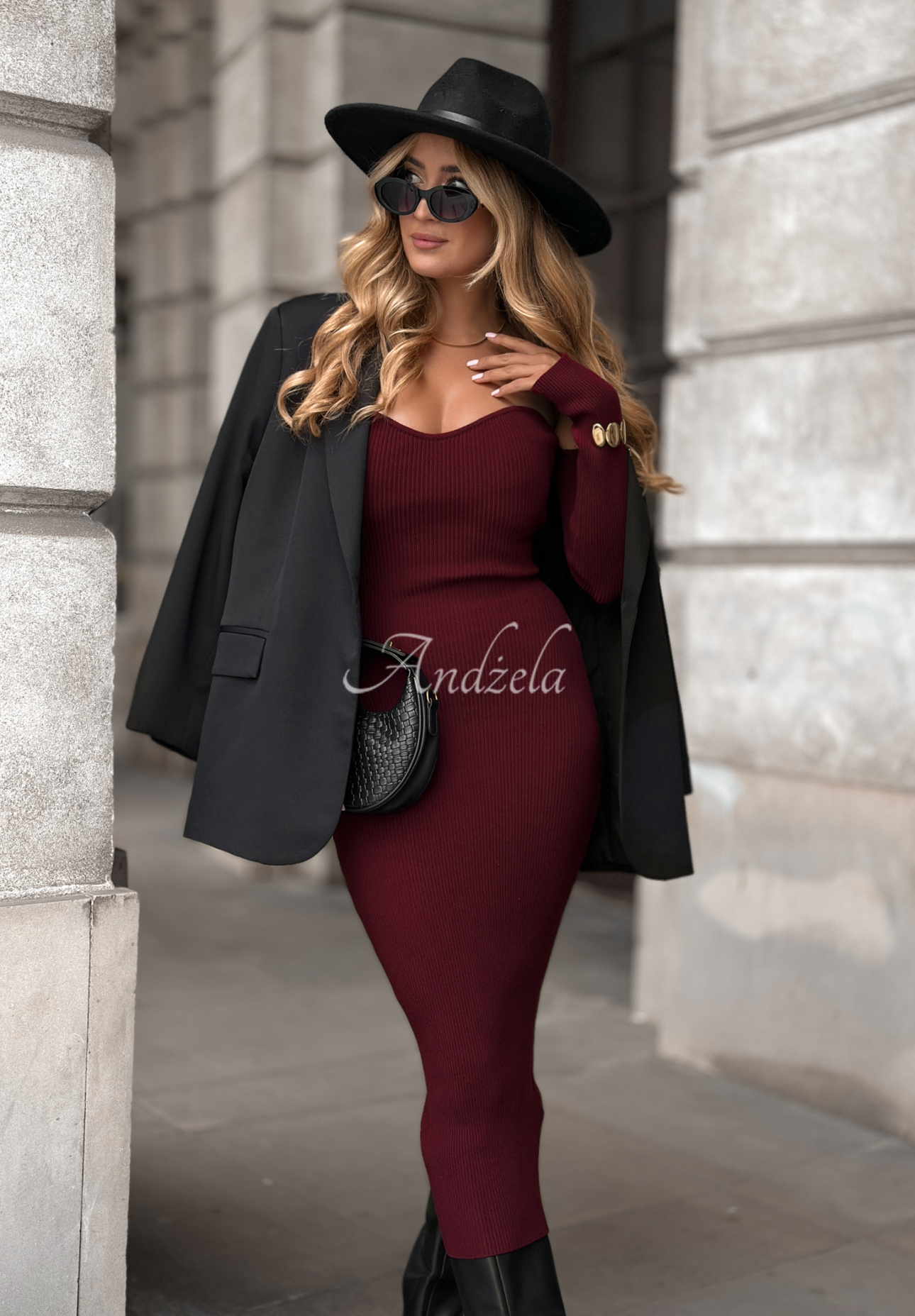 Žebrované bodycon šaty Mrs Delusion vínová