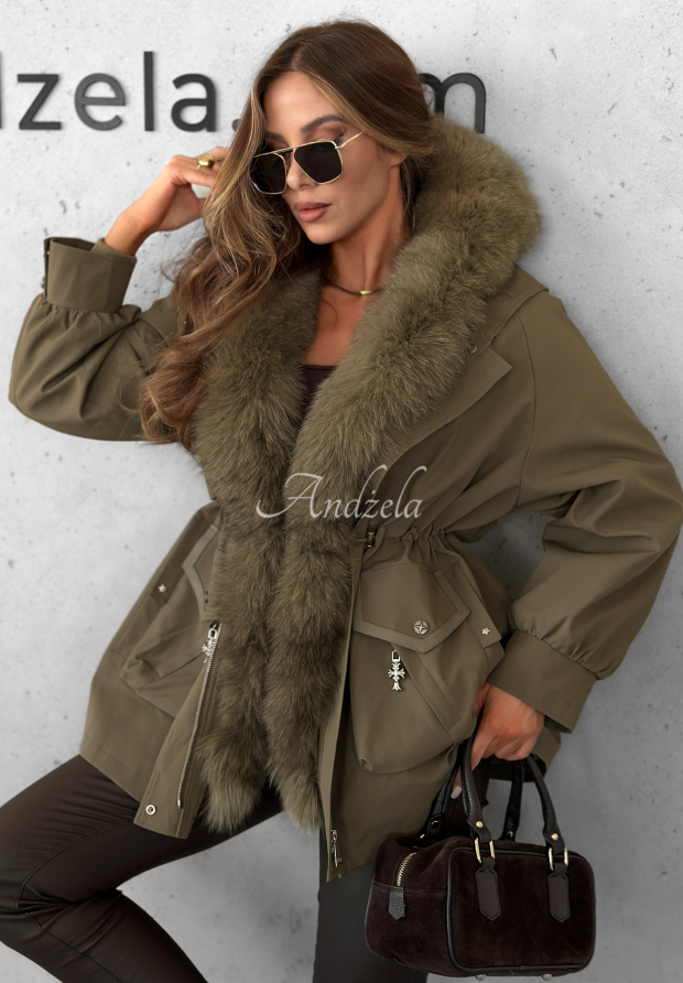 Bunda parka s kož&iacute;&scaron;kem Already Know khaki