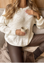 Krátký ażurowy sweter Loveliness ecru