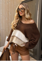 Svetr oversize Snuggle Time czekoladowo-béžový