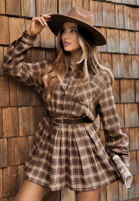 Bavlněné košilové kárované šaty Sound Of Leaves čokoládová