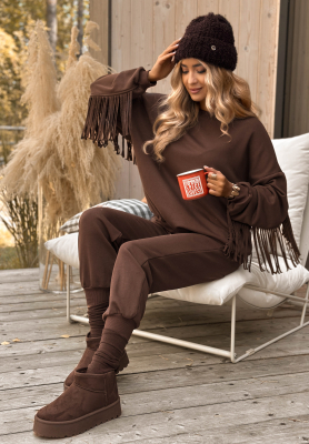 Tepláková souprava s třásněmi Fringe Obsessed čokoládový