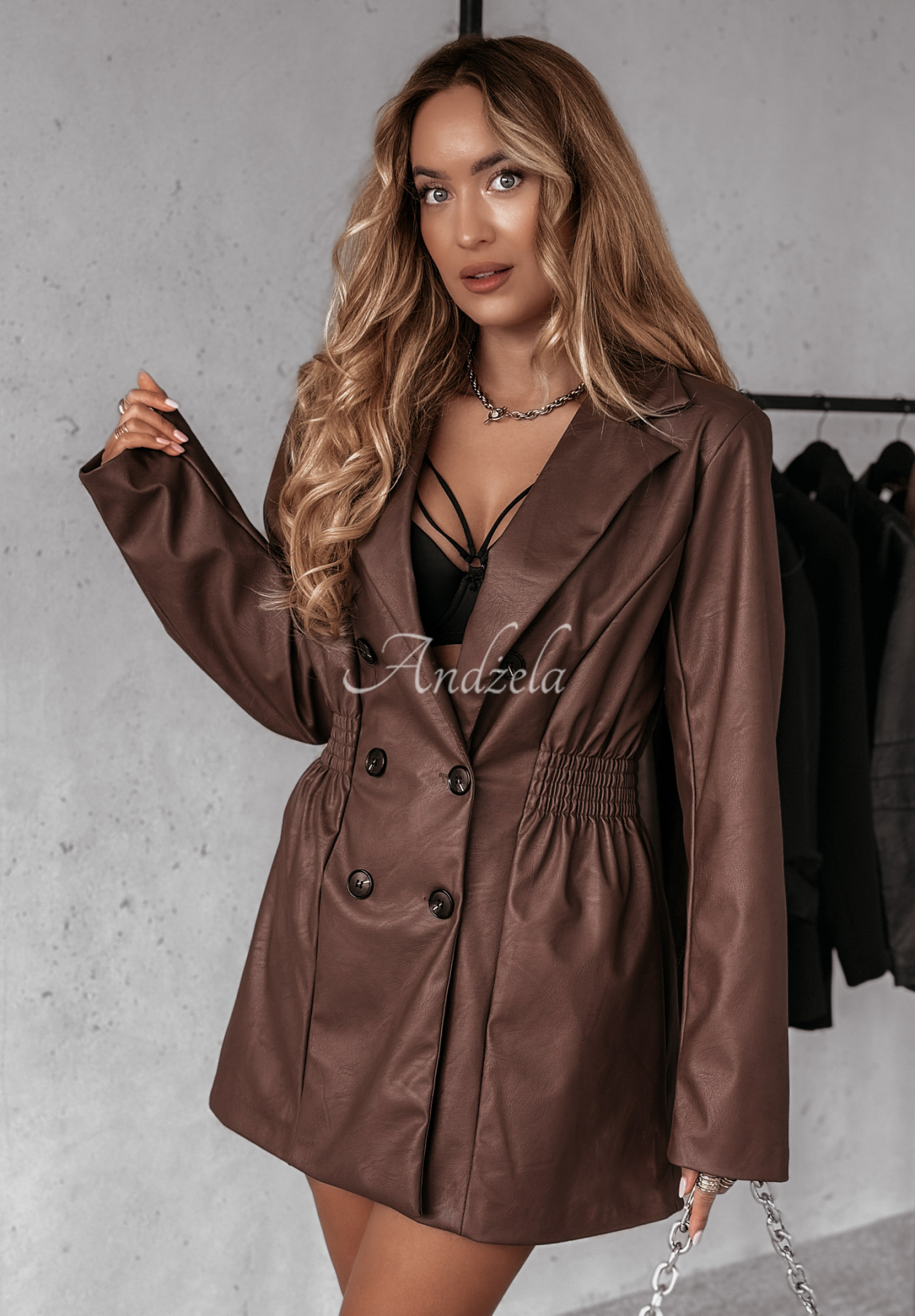 Kožené sako s knoflíky Before It Changed čokoládová