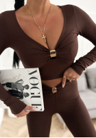 Krátká Halenka longsleeve z aplikacją Missed Your Text čokoládová