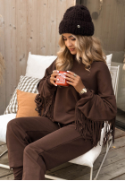Tepláková souprava z frędzlami Fringe Obsessed čokoládový