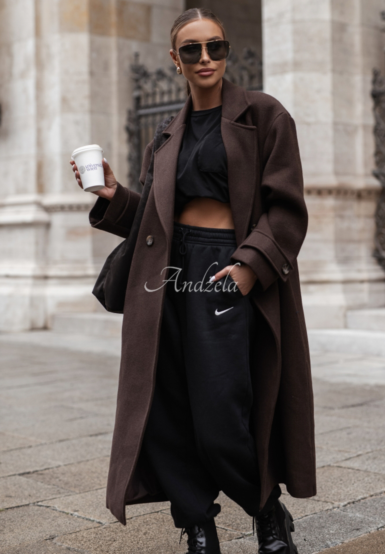 Dlouhý kabát Cocomore New Message čokoládový