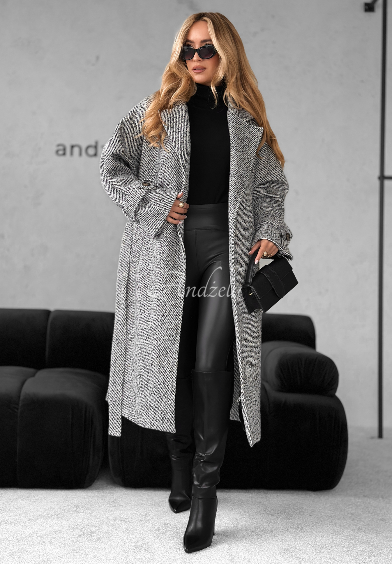 Dlouhý kabát s páskem Cocomore Deep Breath šedý