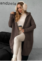 Dlouhý kardigan oversize s kapucí Simply Live čokoládový