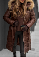 Długa Prošívaná Bunda z futerkiem Hello Cold Days čokoládová  II