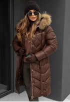 Długa Prošívaná Bunda z futerkiem Hello Cold Days čokoládová  II