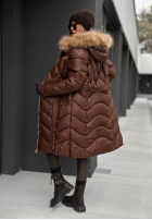 Długa Prošívaná Bunda z futerkiem Hello Cold Days čokoládová  II