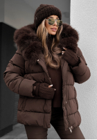 Prošívaná Bunda z futerkiem i paskiem Coldest Moments čokoládová