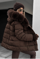 Prošívaná Bunda z futerkiem i paskiem Coldest Moments čokoládová