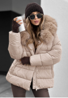 Prošívaná Bunda z futerkiem i paskiem Coldest Moments béžová