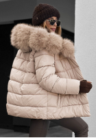 Prošívaná Bunda z futerkiem i paskiem Coldest Moments béžová