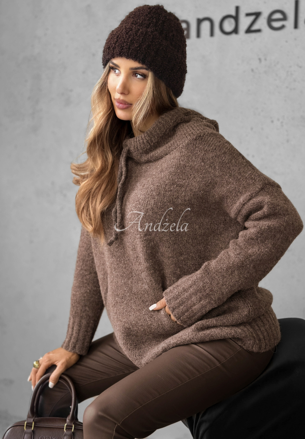 Svetr oversize s kapuc&iacute; Carra čokol&aacute;dov&yacute;