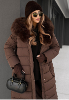 Długa Prošívaná Bunda z futerkiem For Cold Weather čokoládová