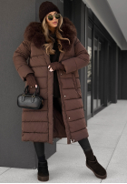 Długa Prošívaná Bunda z futerkiem For Cold Weather čokoládová