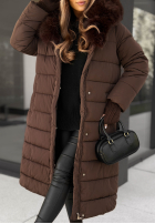 Długa Prošívaná Bunda z futerkiem For Cold Weather čokoládová