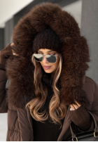 Długa Prošívaná Bunda z futerkiem For Cold Weather čokoládová