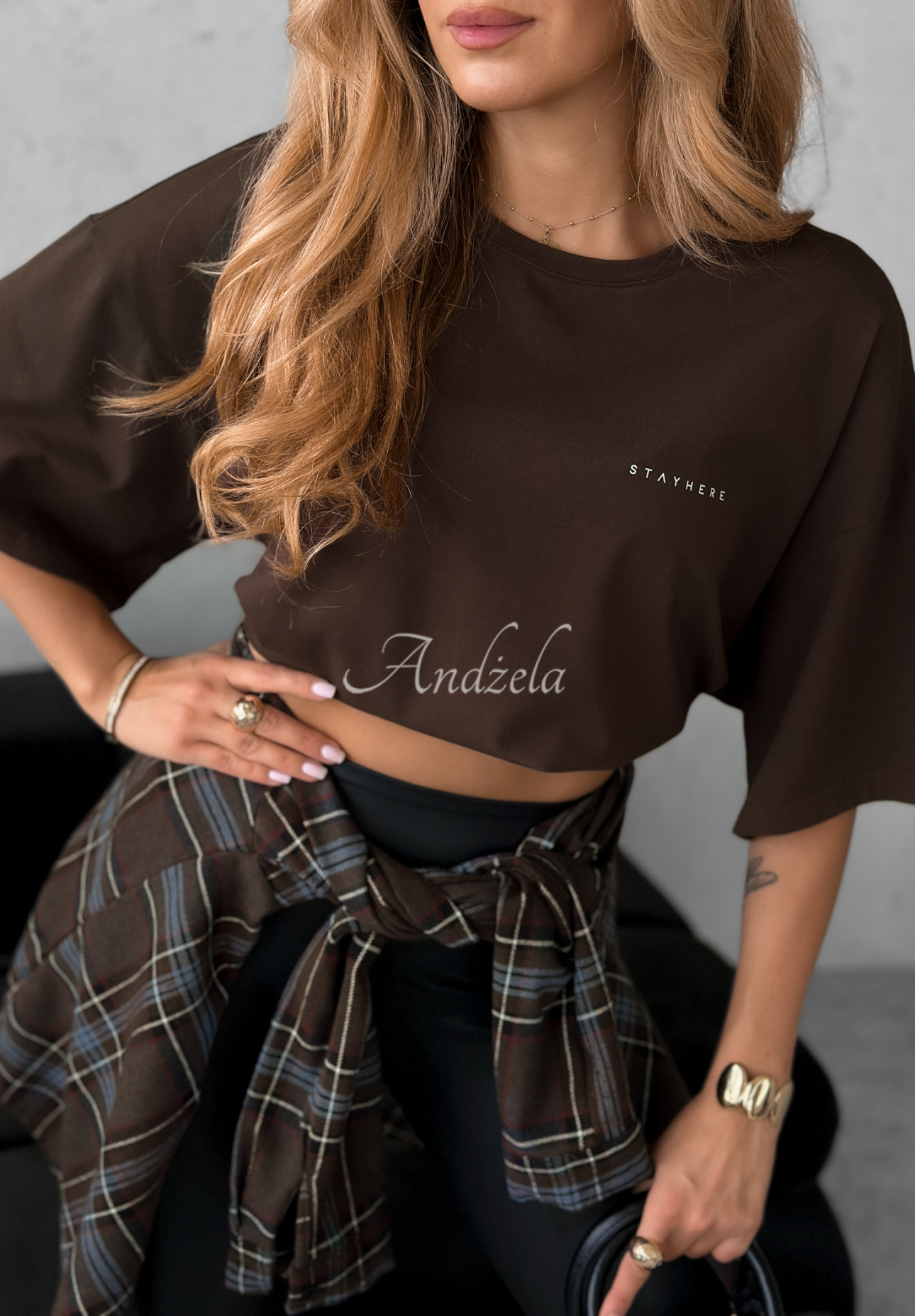 Bavlněné tričko s potiskem Without Saying čokoládový