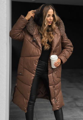 Prošívaná bunda s kožíškem October Leaves čokoládová