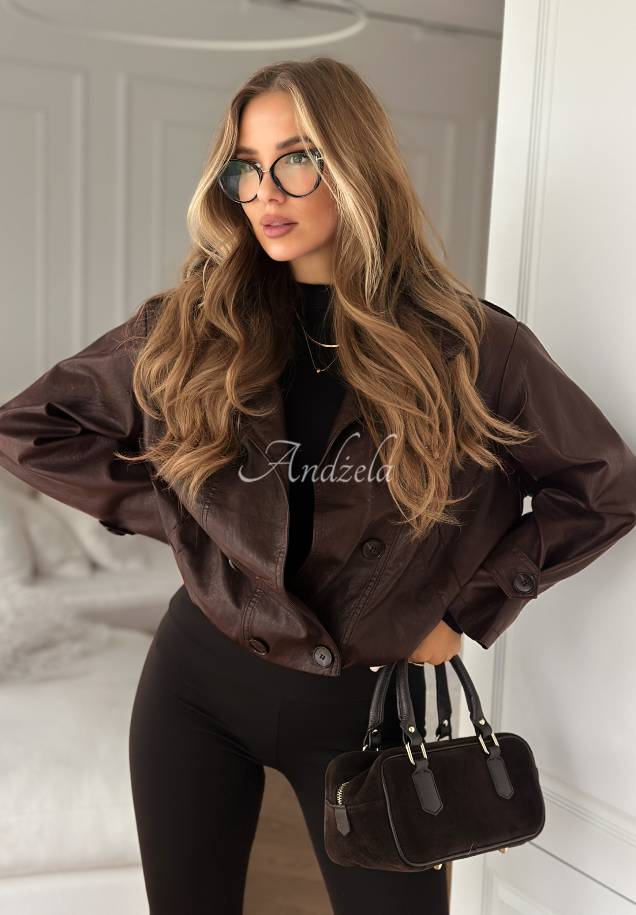 Kožená bunda s knoflíky Don’t React čokoládová