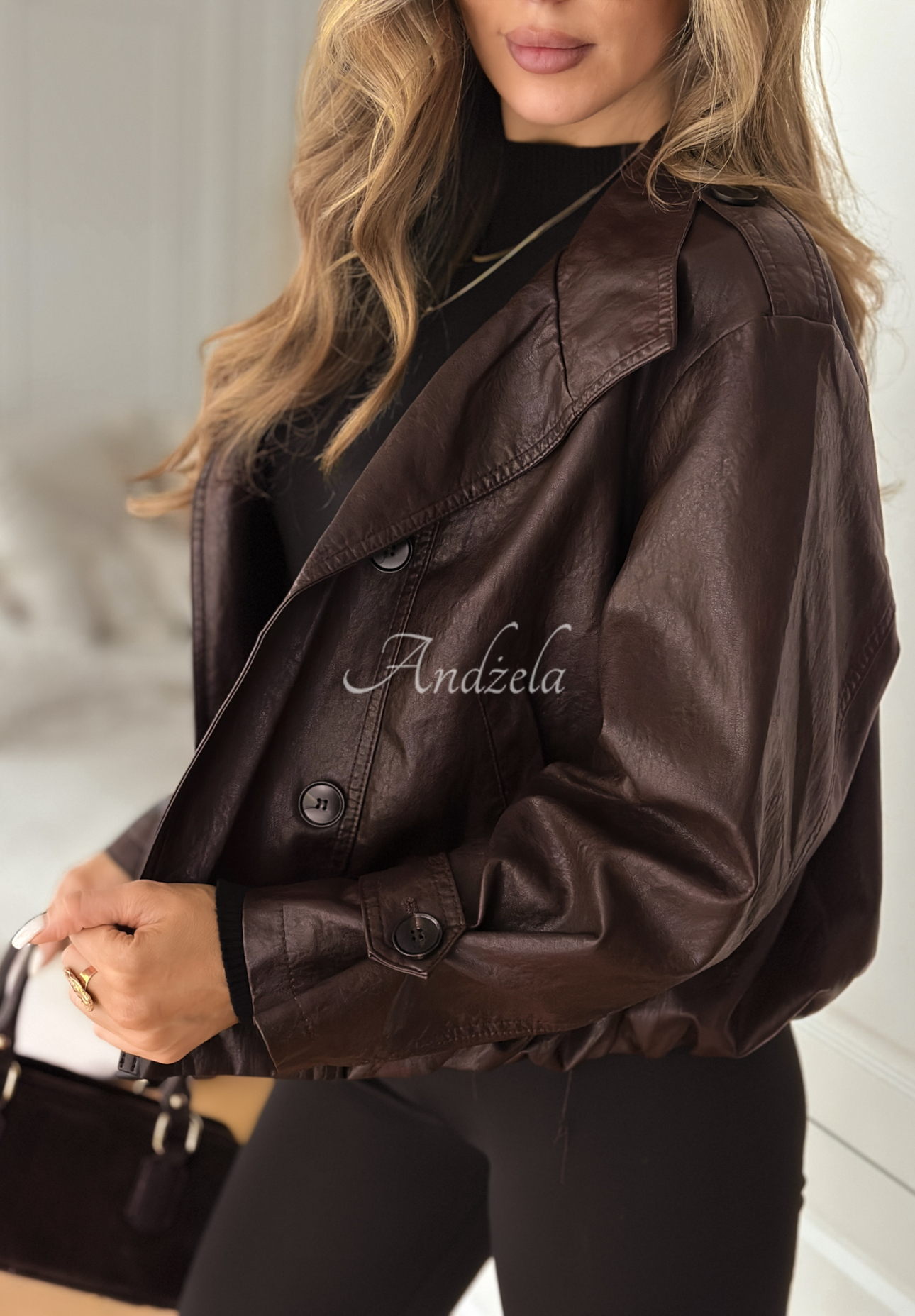 Kožená bunda s knoflíky Don’t React čokoládová