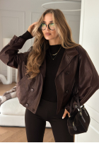 Skórzana Bunda z guzikami Don’t React čokoládová