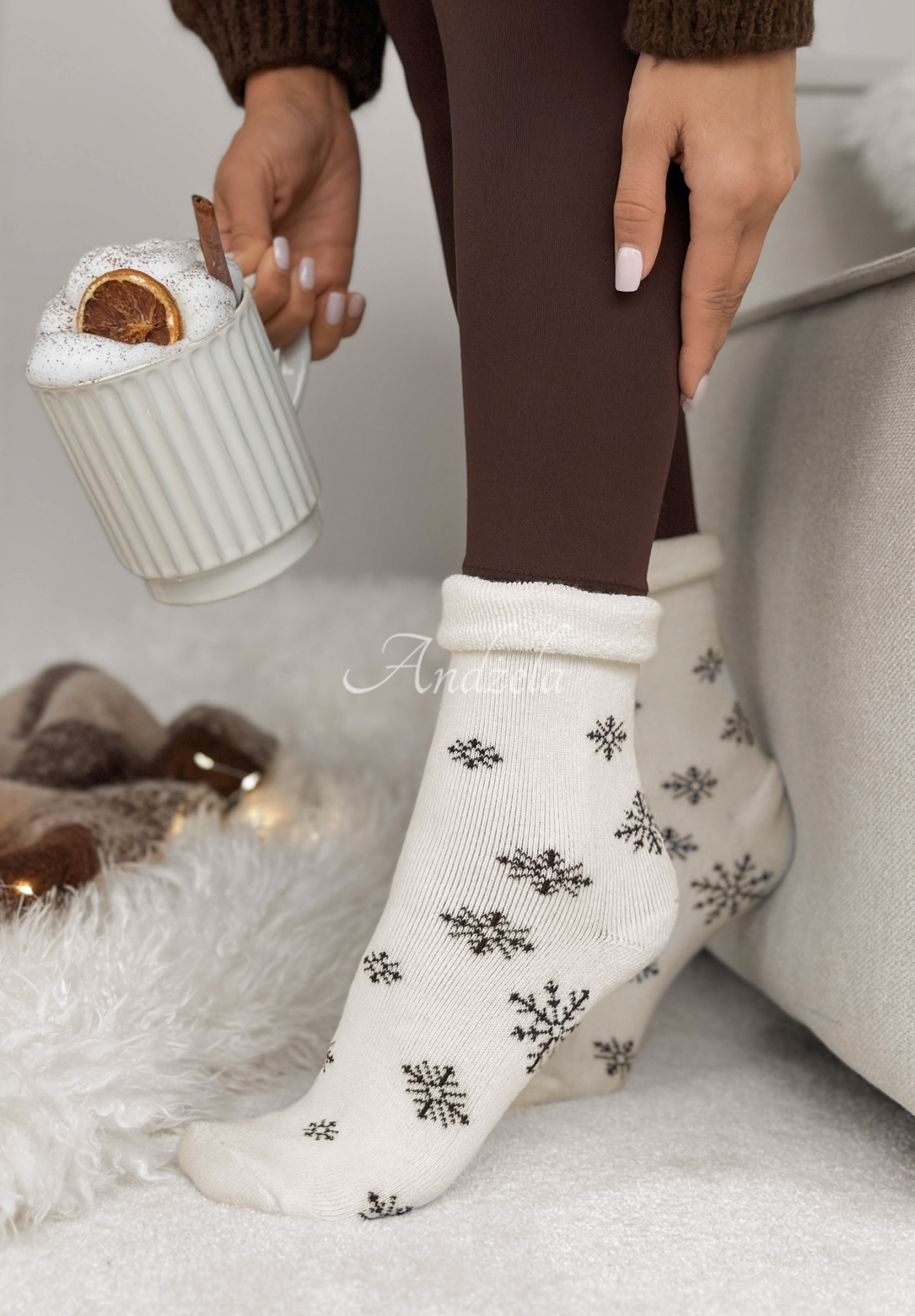 Dlouhé ponožky se vzory Sugar Snow bílé
