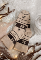 Dlouhé skarpetki z nadrukiem Winter Steps béžovo-čokoládové