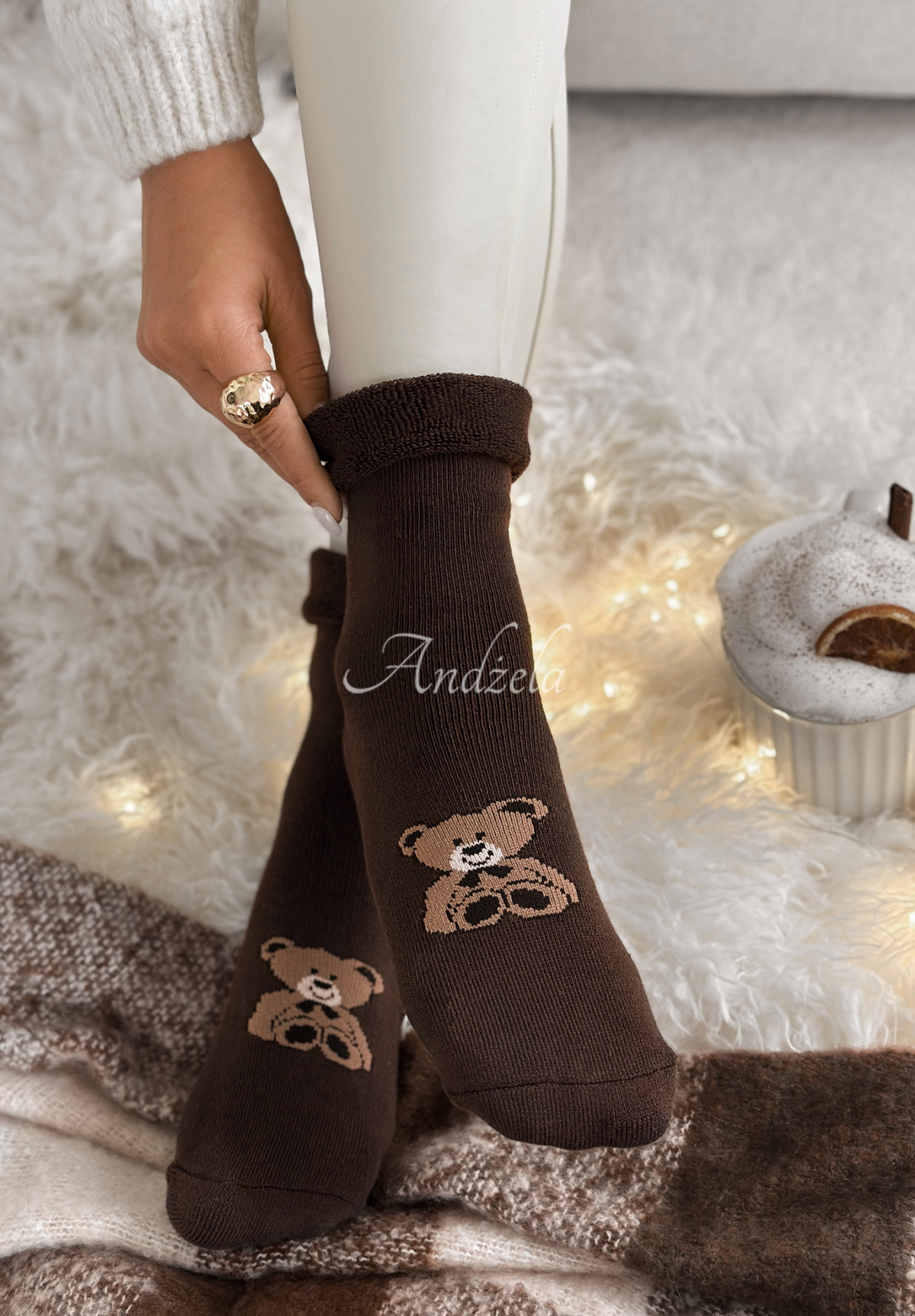 Dlouhé ponožky s potiskem Teddy Vibes čokoládové
