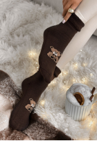 Dlouhé skarpetki z nadrukiem Teddy Vibes čokoládové