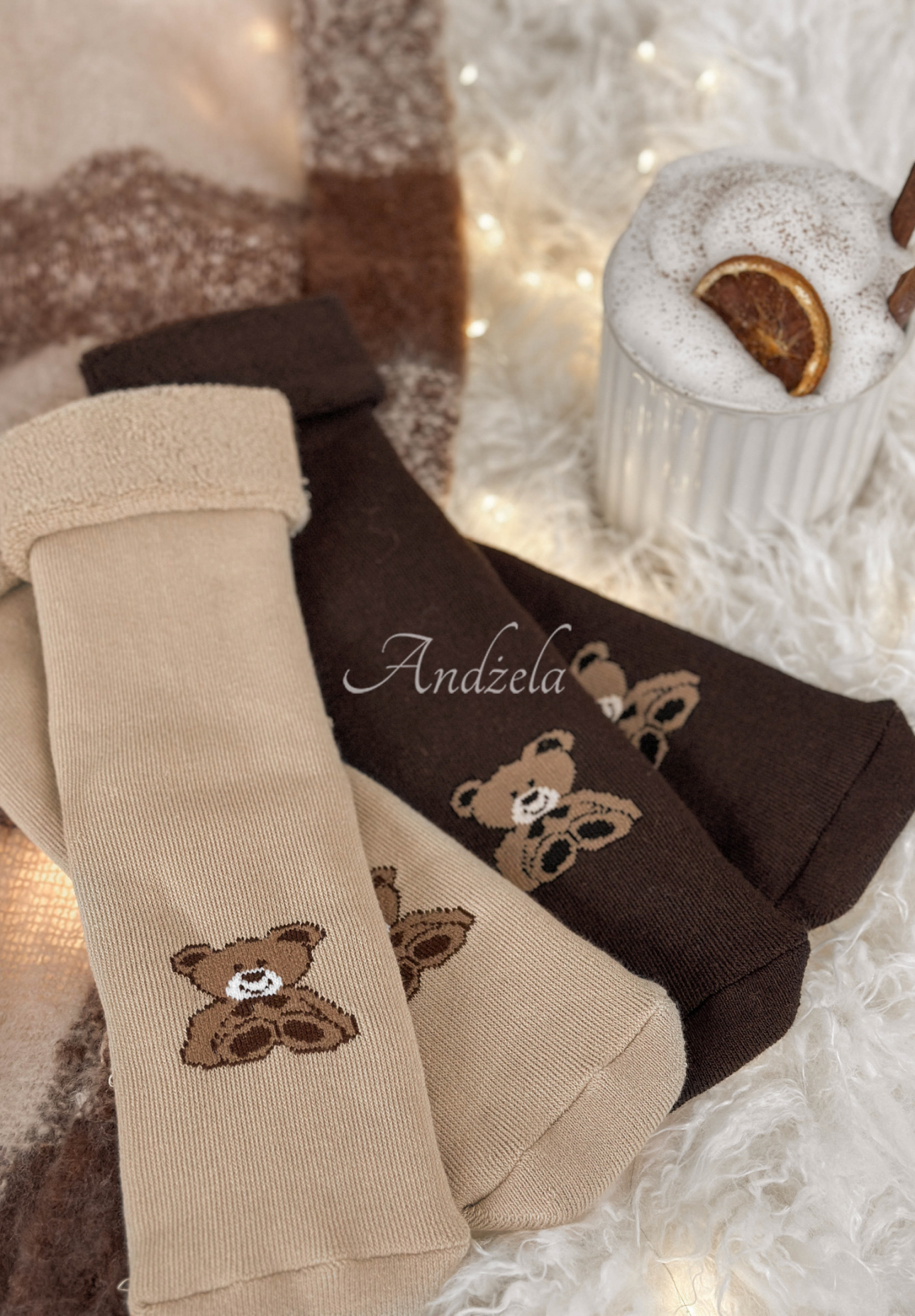 Dlouhé ponožky s potiskem Teddy Vibes béžové