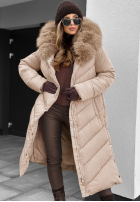 Długa Prošívaná Bunda z futerkiem Wintery Affection béžová