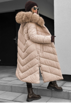 Długa Prošívaná Bunda z futerkiem Wintery Affection béžová