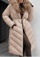 Długa Prošívaná Bunda z futerkiem Wintery Affection béžová