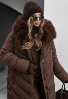 Długa Prošívaná Bunda z futerkiem Wintery Affection čokoládová