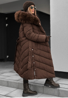 Długa Prošívaná Bunda z futerkiem Wintery Affection čokoládová