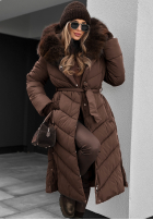 Długa Prošívaná Bunda z futerkiem Wintery Affection čokoládová