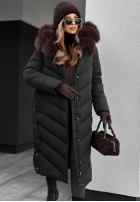 Długa Prošívaná Bunda z futerkiem Wintery Affection černá