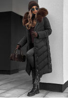 Długa Prošívaná Bunda z futerkiem Wintery Affection černá